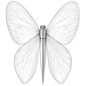 AI Image ethereal butterfly wireframe delicate linework against stark contrast of deep black