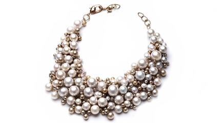 Pearl Necklace on White Background – a timeless and graceful visual. The delicate pearl necklace set against a white background highlights elegance, purity, and classic beauty
