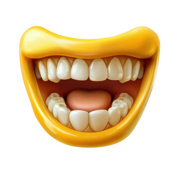 AI Image A vibrant yellow mouth with pristine white teeth and pink tongue isolated on a black