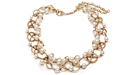 Obraz premium Pearl Necklace on White Background – a timeless and graceful visual. The delicate pearl necklace set against a white background highlights elegance, purity, and classic beauty