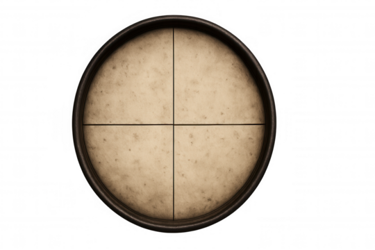 Vintage sniper scope crosshair aiming, old reticle design providing targeting precision on transparent background