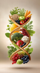 Mediterranean Diet and longevity as the healthiest dietary food option for reducing LDL cholesterol as a double Helix chromosome genetics symbol for longer lifespan and healthy lifestyle