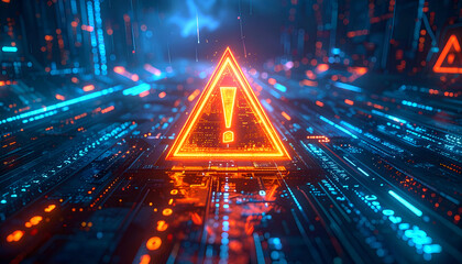 Glowing orange exclamation sign among programming lines representing software bug detection and debugging concept.