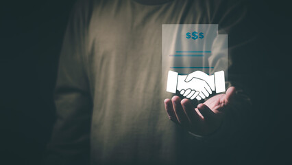 A businessman's handshake on an agreement is, symbol of partnership, investment, financial performance, progress, and mutual trust in business contracts