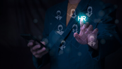 Human resource management concept with business people showing modern employment system, digital recruitment, and organizational goals