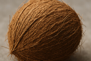 Tropical Coconut: Capture the essence of a tropical paradise with a close-up of a fresh coconut. Its fibrous husk and robust shell stand out, a testament to the rich, natural bounty of the tropics.