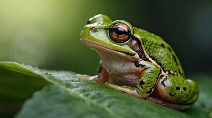 Naklejka premium Closeup of a green frog with a funny expression
