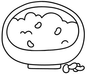 Refried Beans | Mexican Food | Cuisine | Frijoles Refritos | Black and white | Outline 