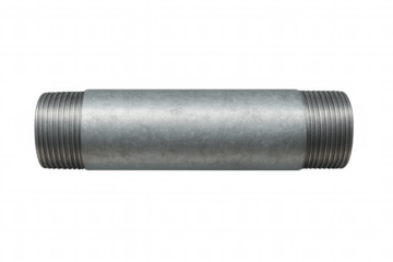 Galvanized metal pipe nipple with threading on both ends, an industrial plumbing and hardware component
