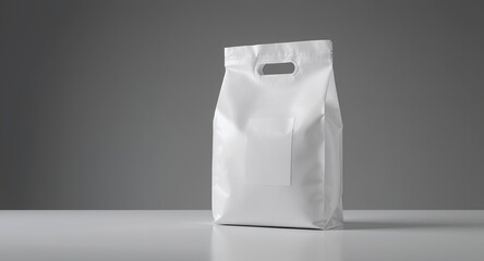 White Bag Mockup with Handle and Label on a Gray Background