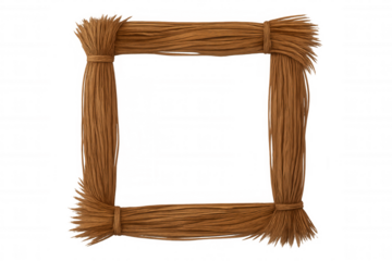 Straw frame with rustic texture forming a square border, creating a natural background element for design