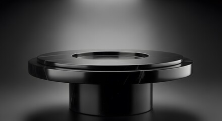 Sleek Black Pedestal Showcase Platform with Spotlight Illumination
