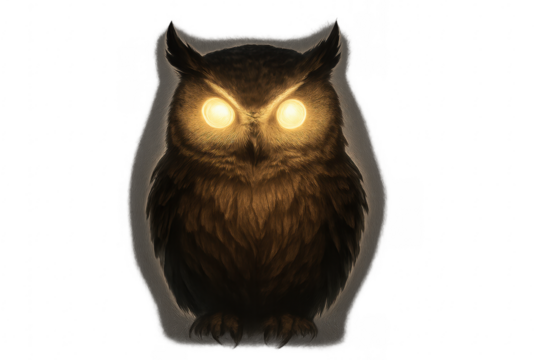 Owl with glowing eyes illustrating nocturnal wisdom and mystery