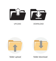 Upload and Download Folder Icons Set for Digital Data Transfer