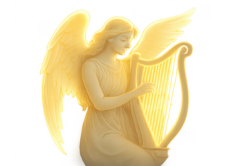Angel playing glowing harp spiritual celestial music