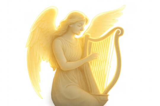 Angel playing glowing harp spiritual celestial music