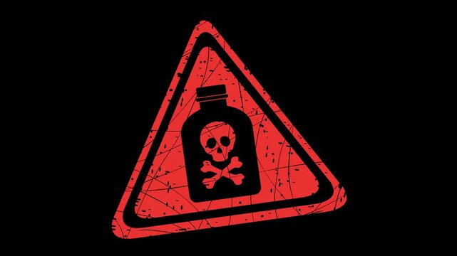 video animation red rubber stamp poison attention prevent symbol, on a transparent background with alpha channel set to zero