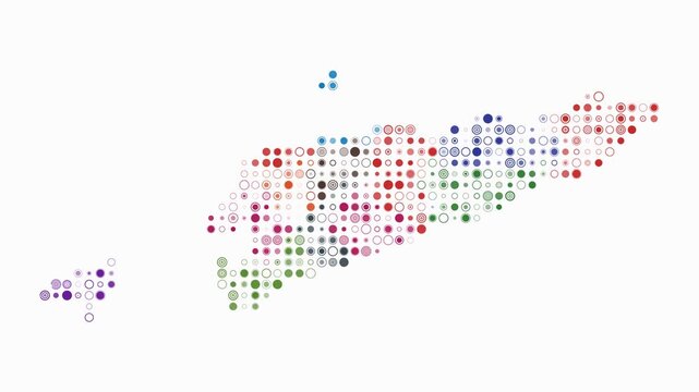 Timor-Leste animated country shape. Pulsating colored dots on the map of the country. Small size circle blocks. Digital style Timor-Leste map on white background. Trending animation video.