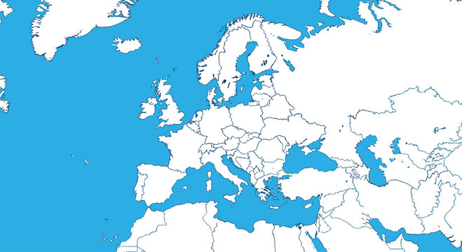A political map of Europe showing countries and bodies of water.