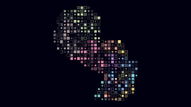 Paraguay map animation. Shape of the country with pulsating colored dots. Large size square blocks. Digital style Paraguay map on dark background. Plain video.