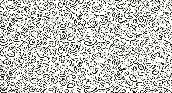 A dense, intricate abstract pattern composed of many small, dark swirling and curved shapes on a light background.