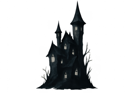Spooky haunted gothic castle with glowing windows