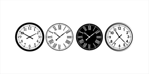 Vintage retro clocks and ornate watchfaces featuring Roman numerals, decorative borders, antique timepieces and classic elegant time design illustrations for history and nostalgia themes