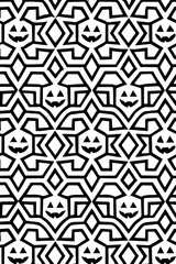 Spooky geometric pattern featuring repeating jack o lantern faces