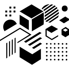 Abstract geometric shapes and patterns in black and white