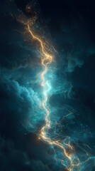 Digital Lightning Bolt Connecting Clouds in Cyber Sky