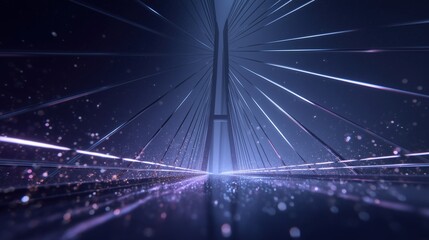 Digital Suspension Bridge with Glowing Network Connections