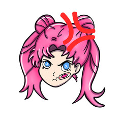  Angry Anime Girl Chibi, Pink Hair Cute Manga Character Illustration