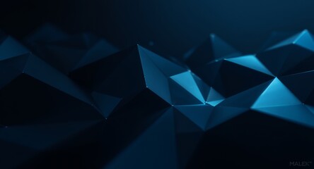 Abstract geometric blue shapes on a dark background.