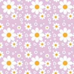 Seamless daisy flower pattern with white petals and yellow centers on a light blue background. A cute and cheerful floral design perfect for fabric prints, wallpaper, stationery, wrapping paper, and d