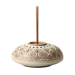 Ceramic Incense Burner with Gold Leaf Floral Designs and Two Sticks pottery