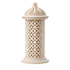 Cream colored cylindrical incense burner with detailed openwork geometric design aroma diffuser