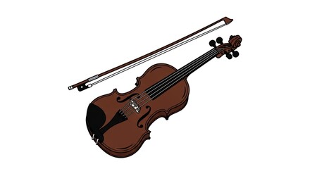 Fototapeta premium Brown violin and bow illustration on white background for design