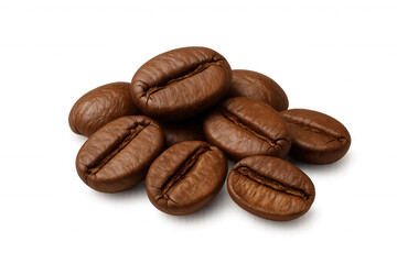 Obraz premium Roasted coffee beans creating a small pile, brown arabica seeds for caffeine content, transparent background