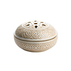 Decorative Ceramic Bowl with Geometric Patterns and Perforated Lid Keywords: ceramic bowl