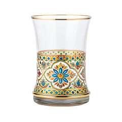 Decorative Glass Tumbler with Ornate Enamel Floral Pattern and Gold Rim drinking glass