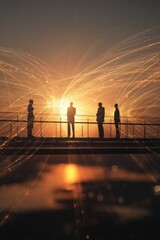 Business Team in Sunset Network Light