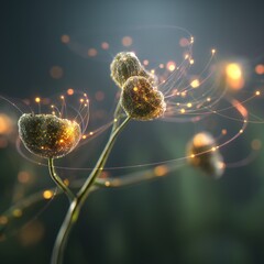 Futuristic Glowing Plant Buds with Digital Light Connections
