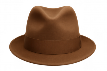 Brown felt fedora hat, classic vintage style headwear, fashionable accessory, elegant men's clothing item