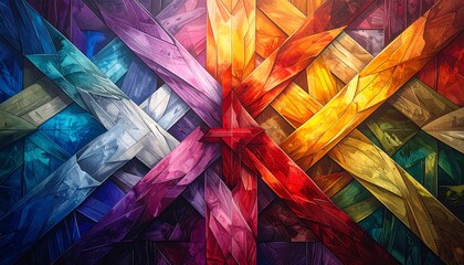 Abstract and colorful woven art design showcasing intricate patterns and textures