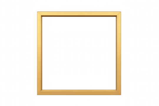 Gold square picture frame border, displaying art or content, with a transparent background