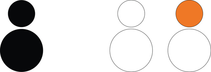 Stylized circle icon set showing transformation and comparison, black, orange, and white vector design, minimal layout, abstract concept illustration for UI or education