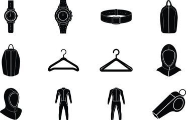 Diver elements isolated on white background