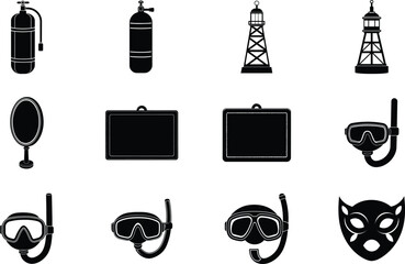 Diver elements isolated on white background
