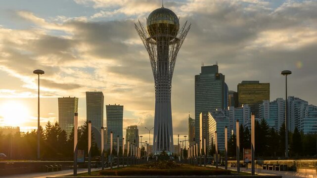Day to night time lapse of the skyline of Astana, Kazakhstan