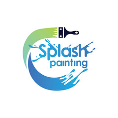 Painting color splash logo design with brush, abstract paint logo for paint shop logo art, art shop print service logo element